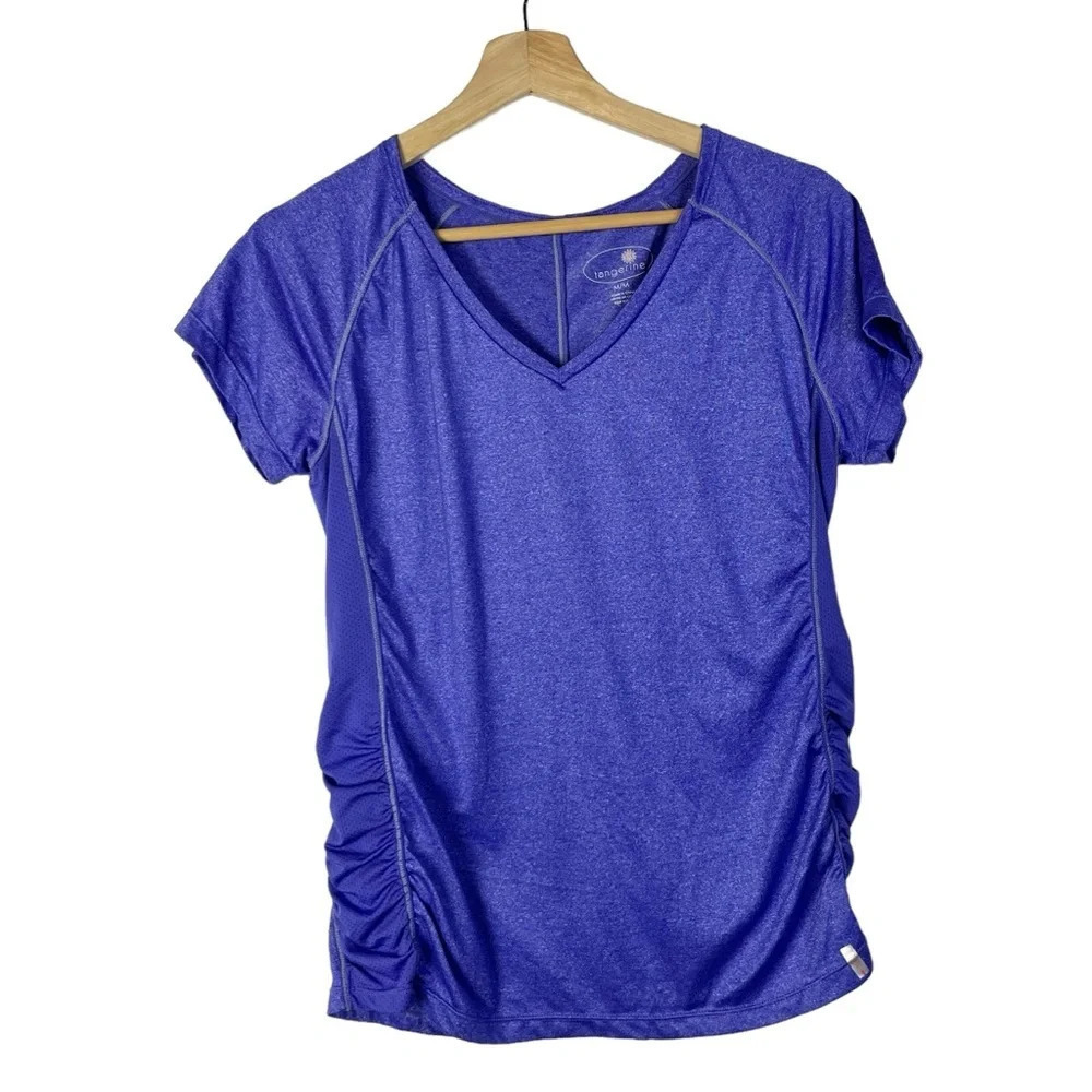 Tangerine Purple Ruched Side V-Neck Athletic Top M